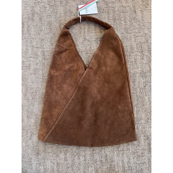 NWT CHEVAL Firenze Suede Genuine Leather Hobo Bag Pouch Camel Tan Italy - Picture 2 of 16